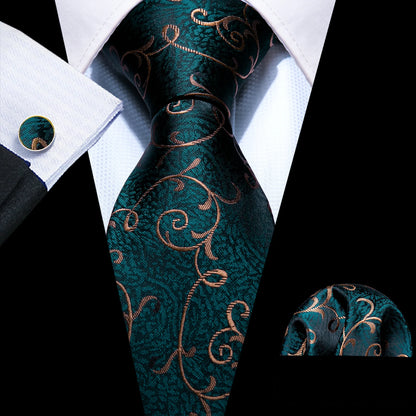 Black Green Silk Mens Ties Set