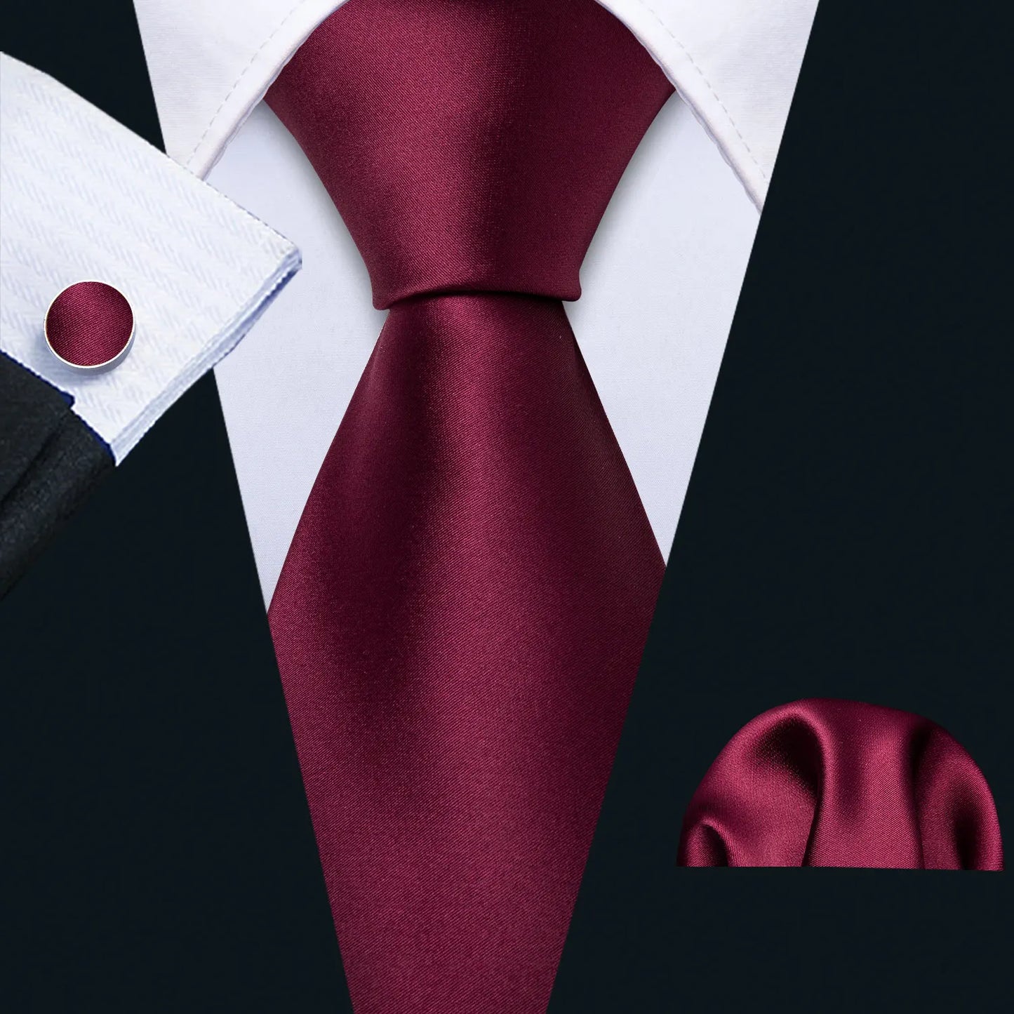 Fashion Red Burgundy Silk Men Tie Set