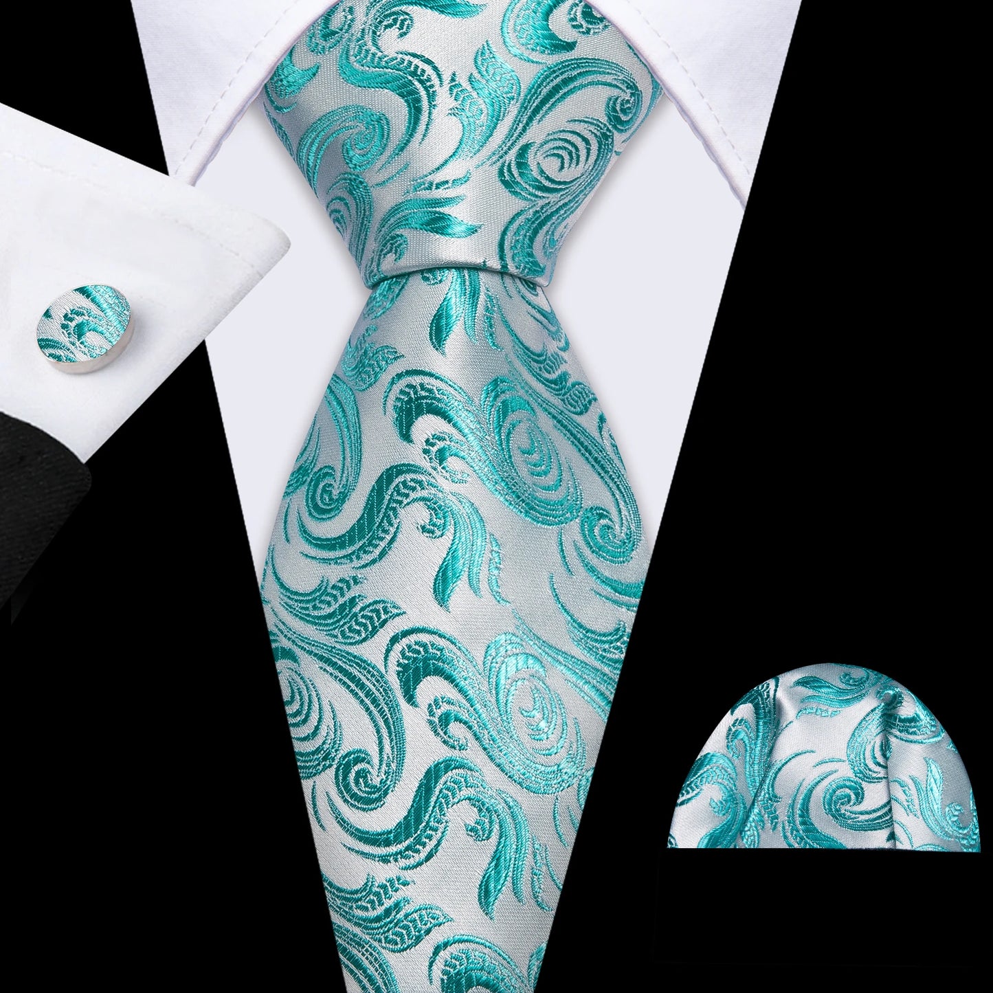 Green Teal Fashion Silk Men Tie