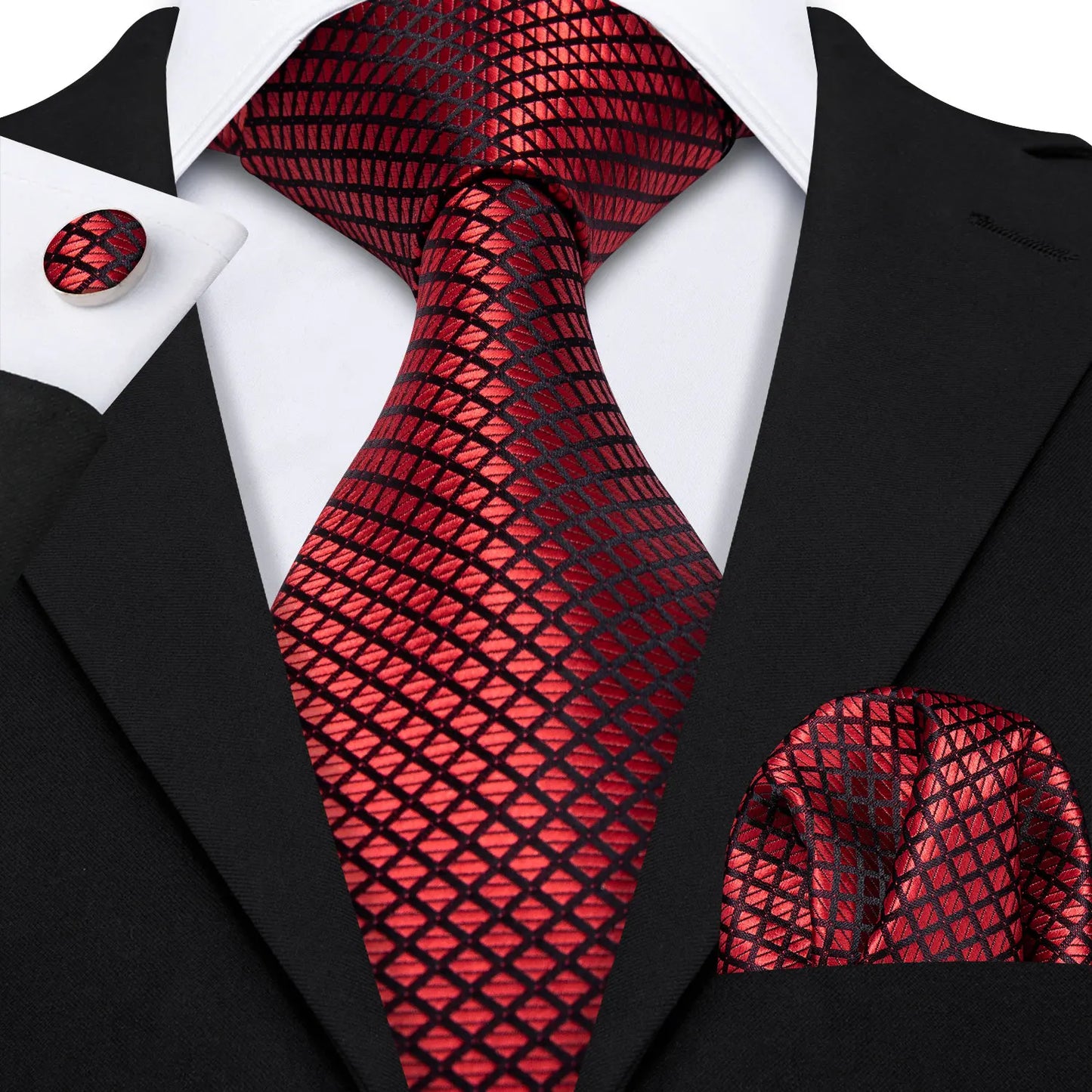 Fashion Red Burgundy Silk Men Tie Set