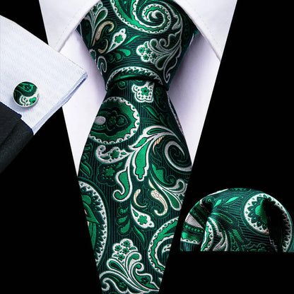 Black Green Silk Mens Ties Set