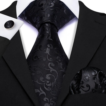 Black White Gray Silver Silk Men Tie