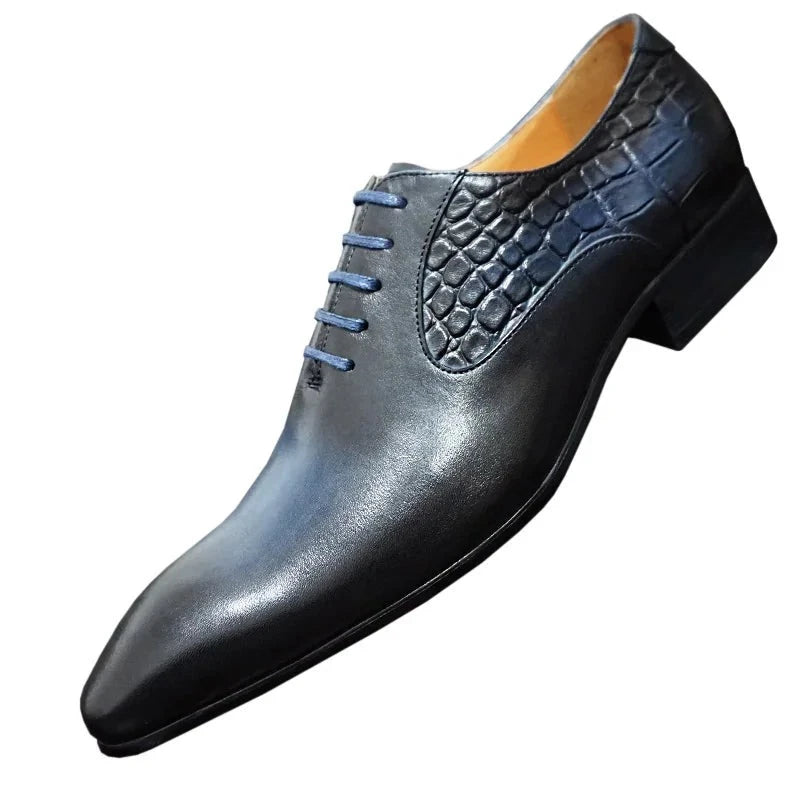 Polish Lace Up Pointed Toe Snake Skin Print Men Shoes