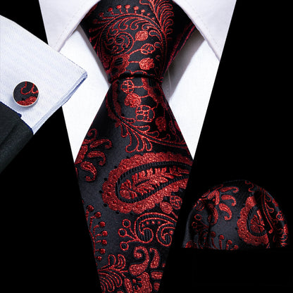 Fashion Red Burgundy Silk Men Tie Set