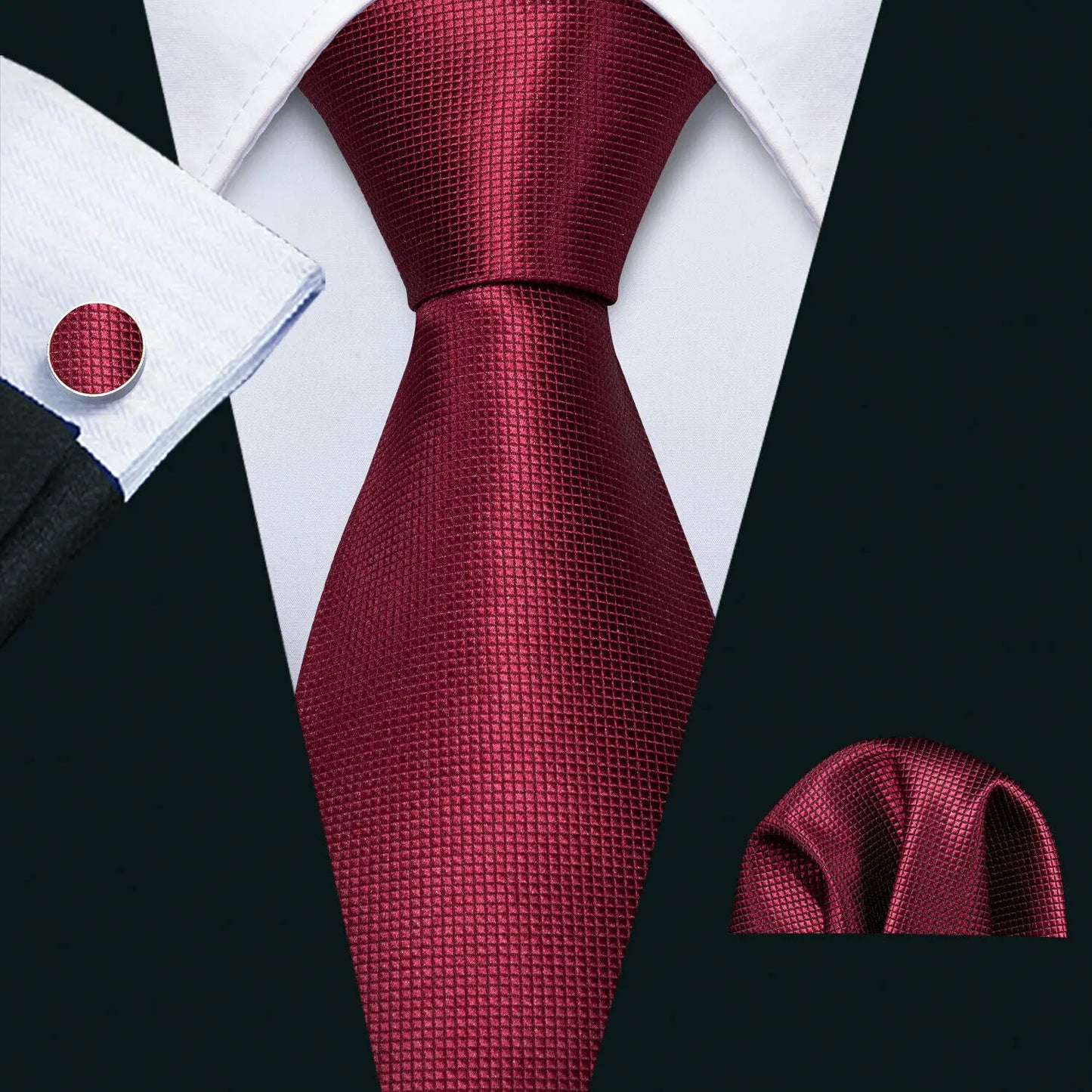 Fashion Red Burgundy Silk Men Tie Set