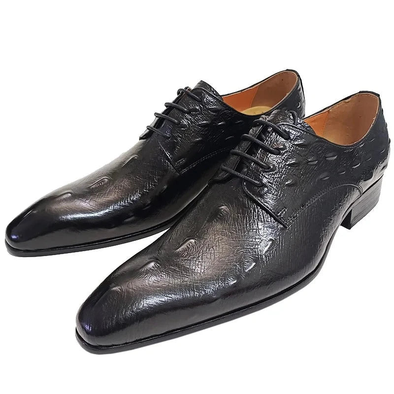 Oxford Italian Blue Black Crocodile Leather Shoes