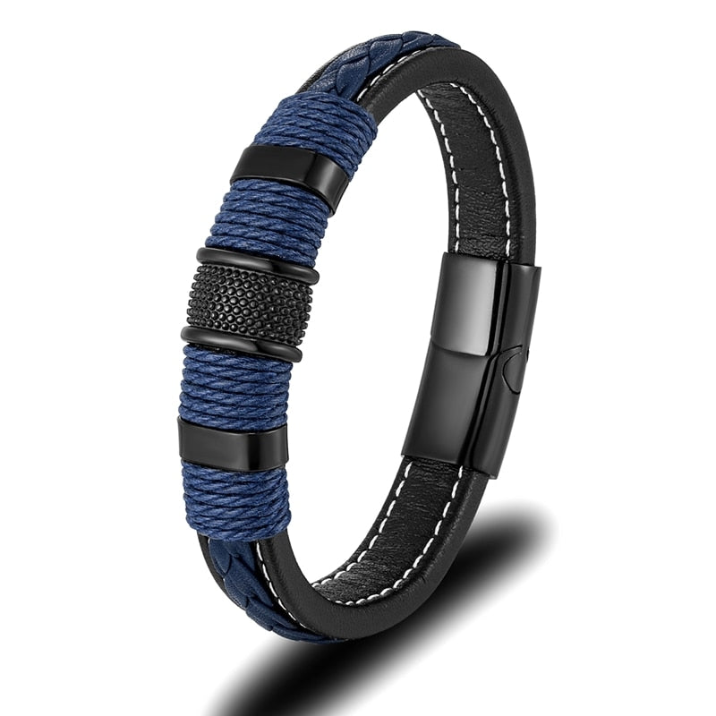 Braided Genuine Blue Leather Bracelet