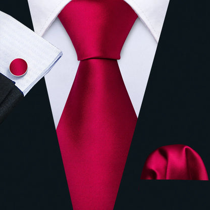 Fashion Red Burgundy Silk Men Tie Set