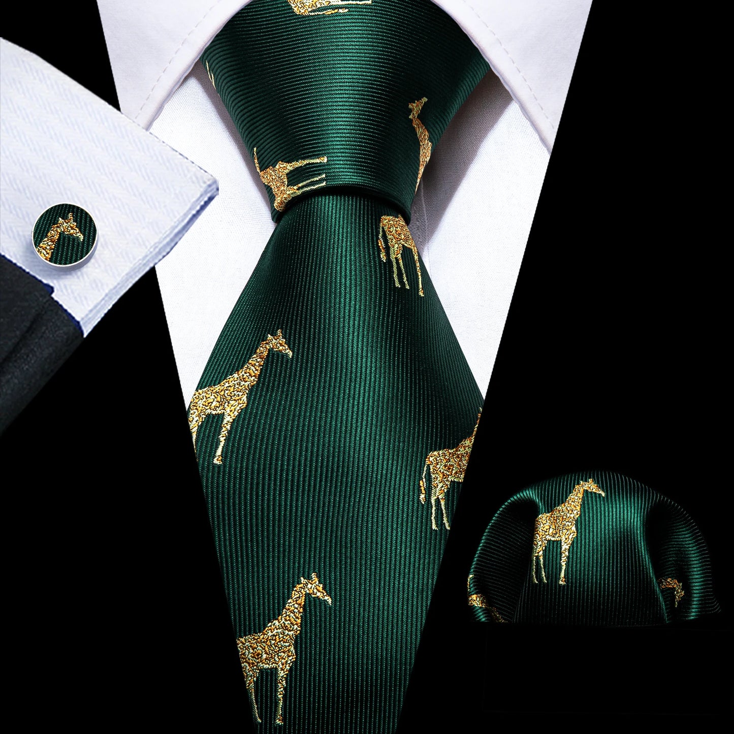 Black Green Silk Mens Ties Set