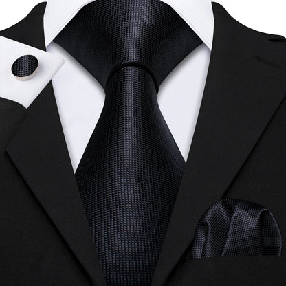 Black White Gray Silver Silk Men Tie