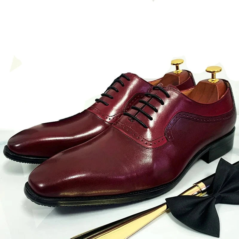 Luxury Italian Lace Up Red Pointed Toe Men Shoes