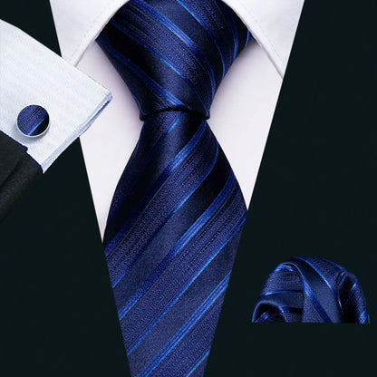 Silk Necktie Pocket Square Cufflinks Set Men Ties