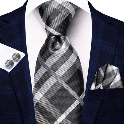 Silk Silver Blue Plaid Tie For Men