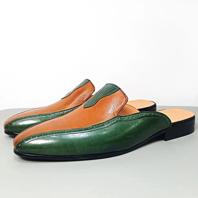 Mule's Green Mixed Brown Genuine Leather Shoes