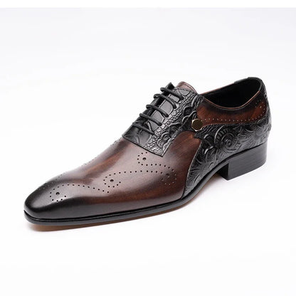 Genuine Leather Brogue Lace-up Pointed Men Shoes