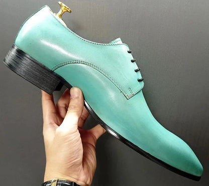 Elegant Light Green Lace Up Pointed Toe Men Shoes