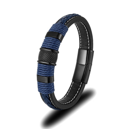 Braided Genuine Blue Leather Bracelet