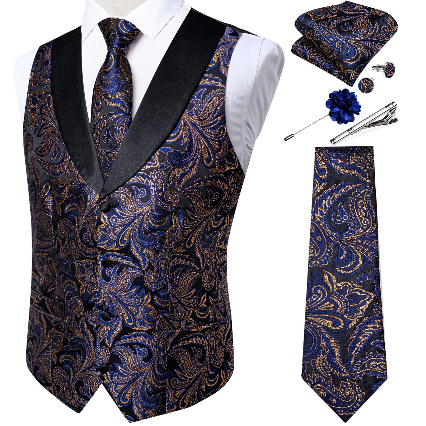 Unique Floral Paisley Vest And Tie Set