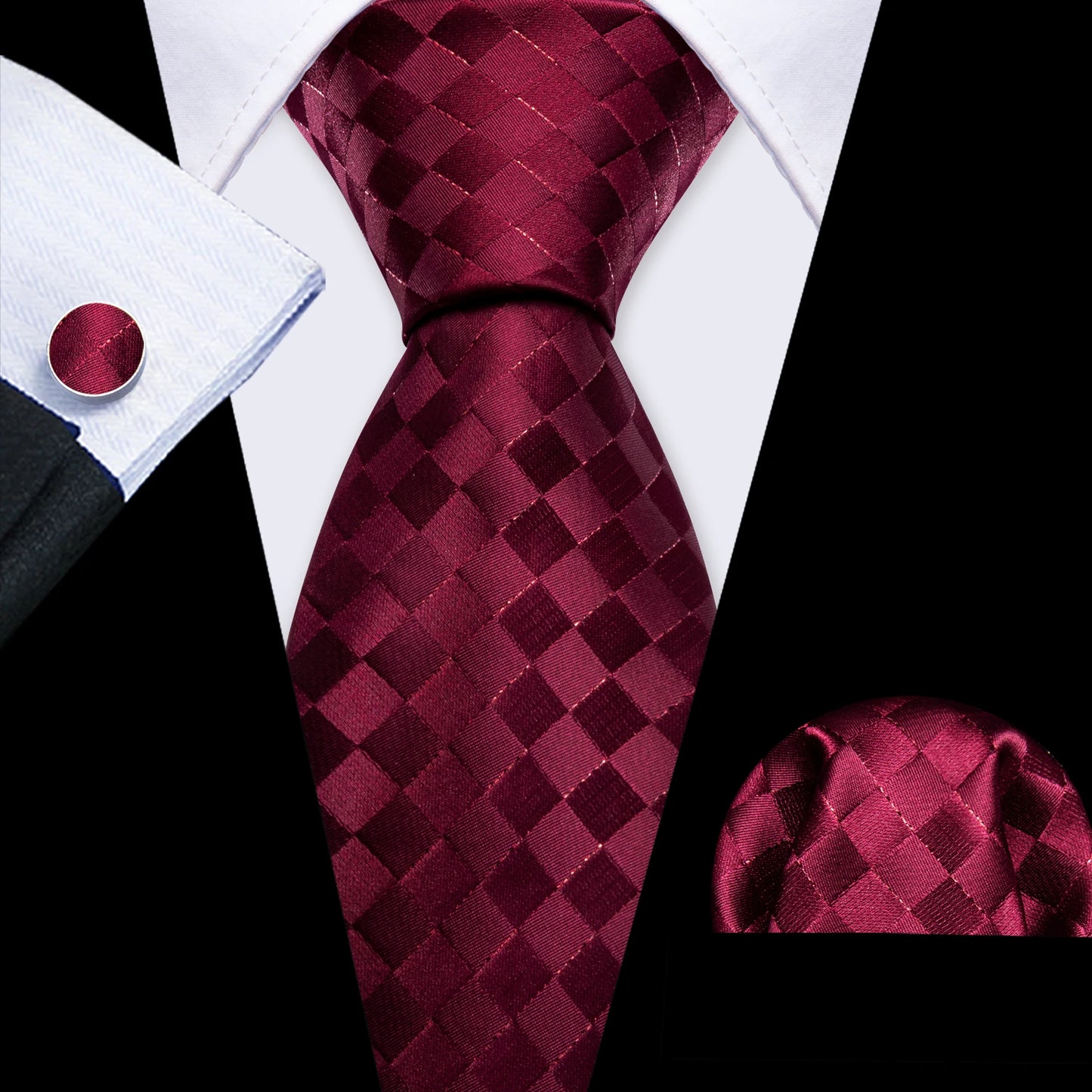 Fashion Red Burgundy Silk Men Tie Set