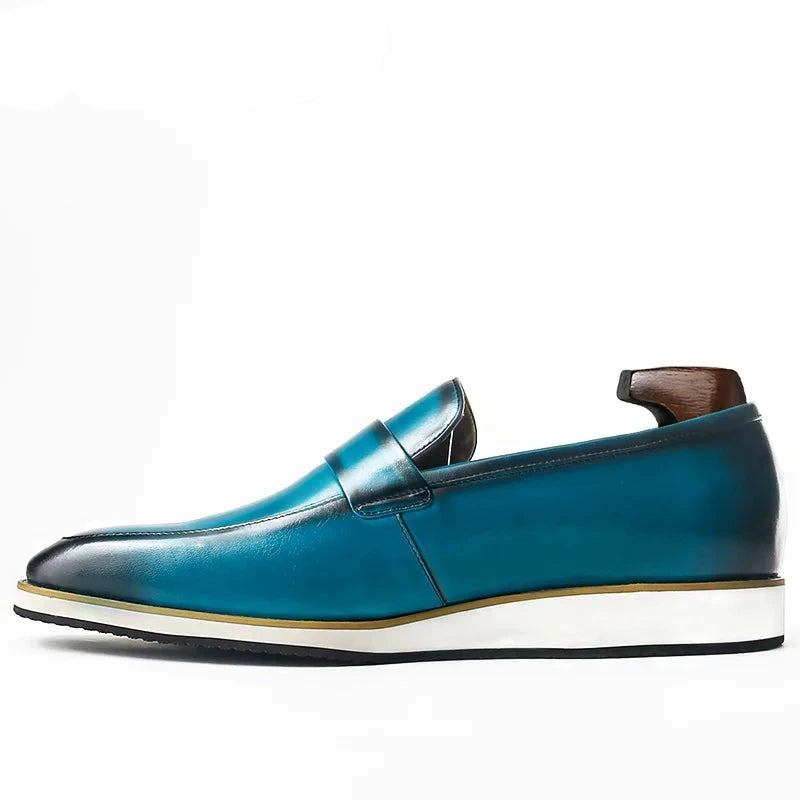 Blue Black Slip-On Genuine Leather Men Shoes