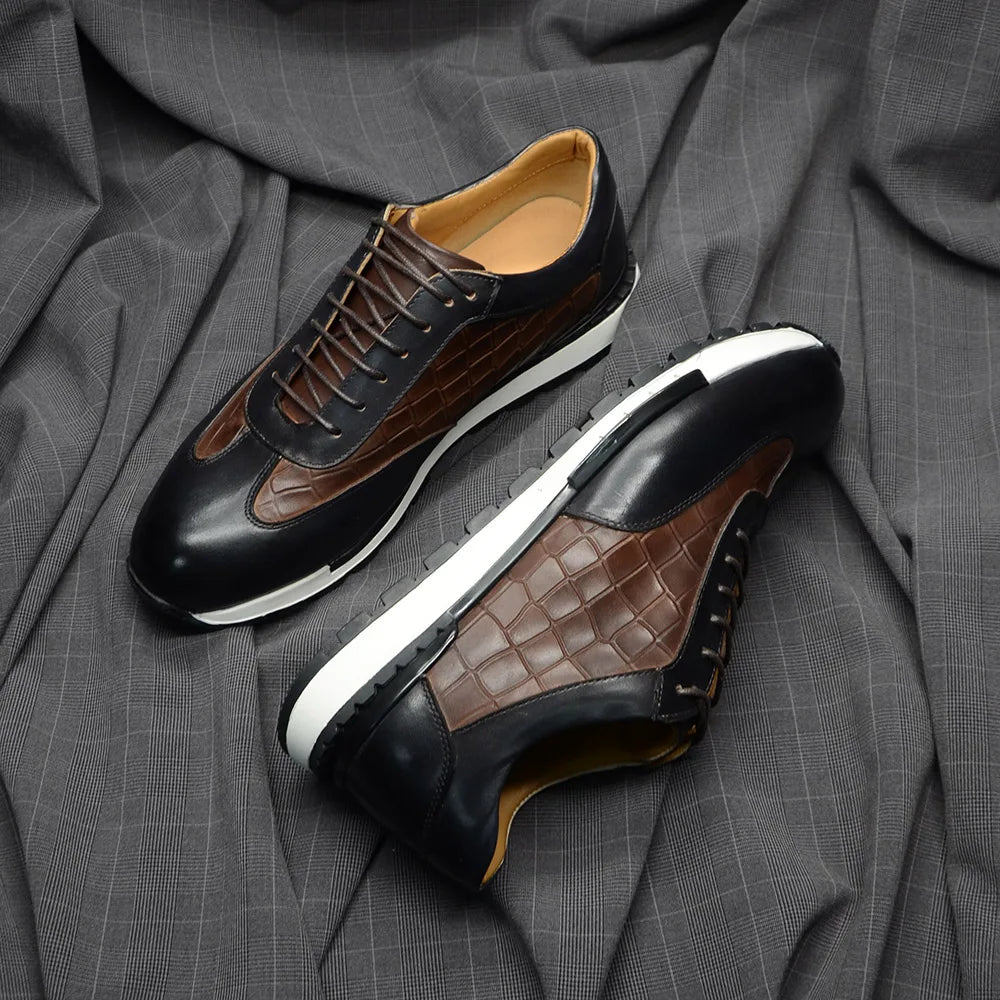 Lace-up Crocodile Pattern Men Leather Shoes