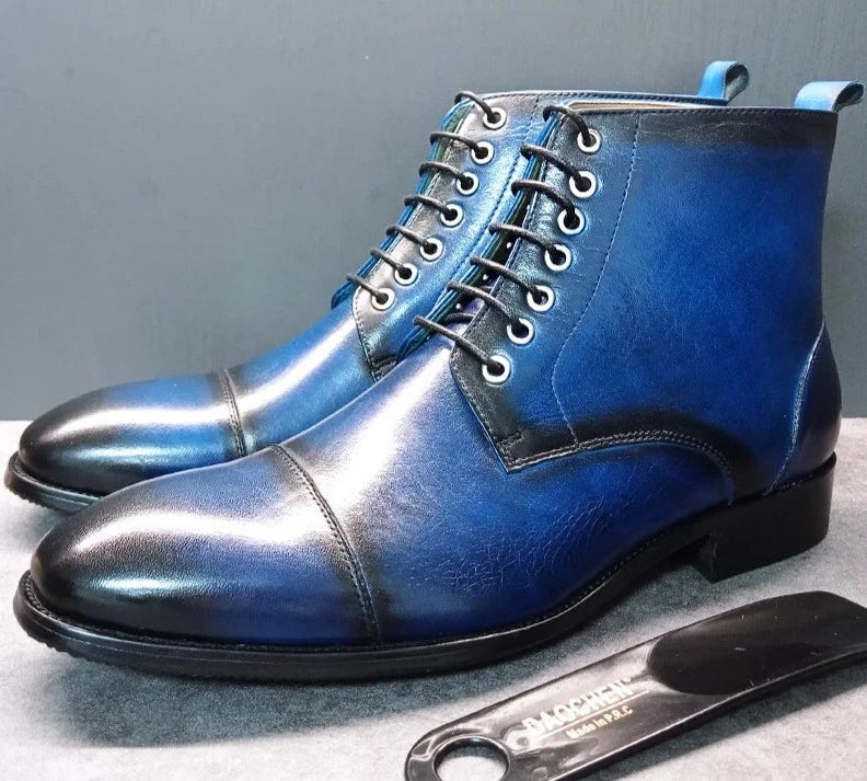 Royal Blue Ankle Boots Shoes For Men