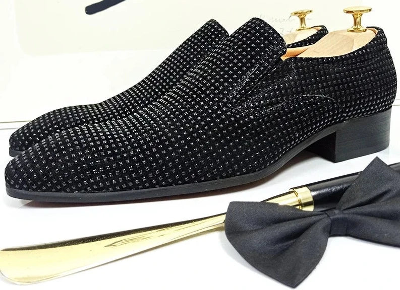 Black Rhinestone Suede Leather Shoes