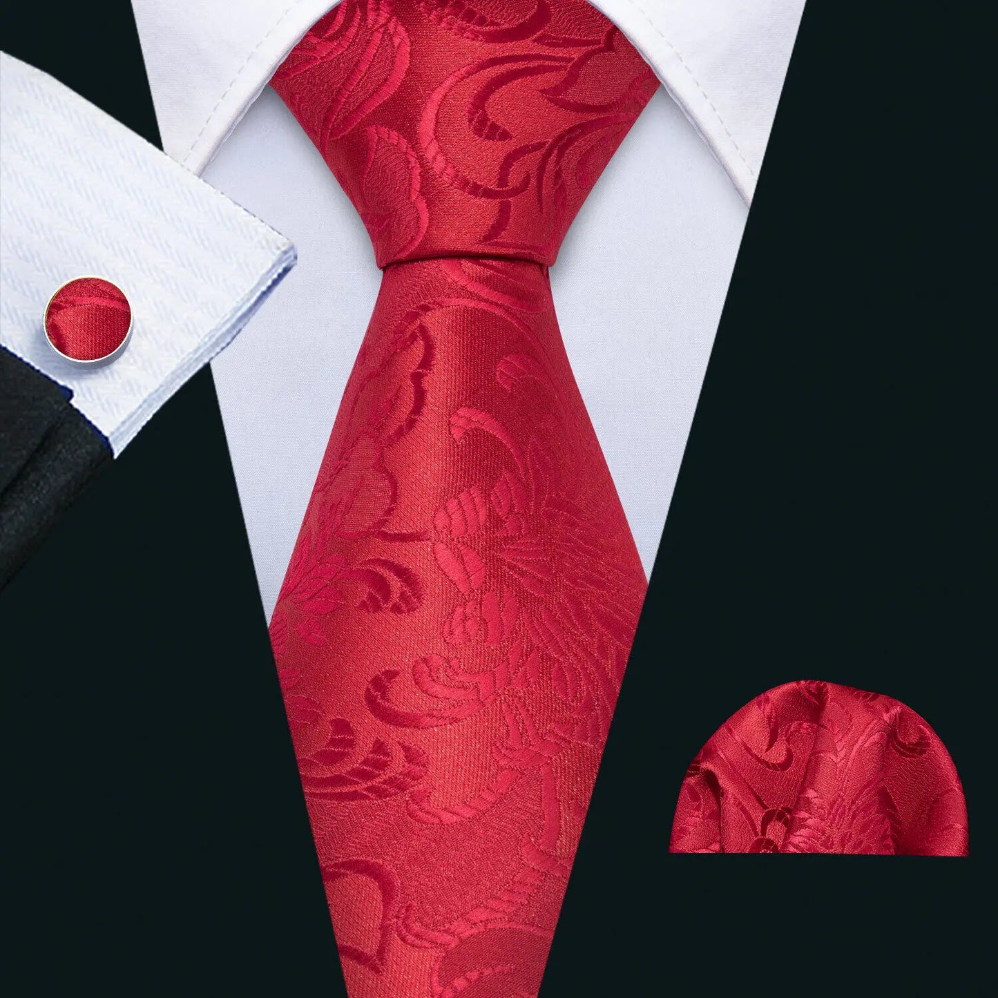 Fashion Red Burgundy Silk Men Tie Set