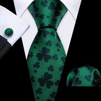 Black Green Silk Mens Ties Set