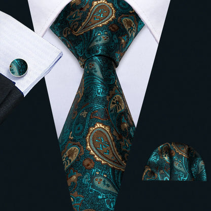 Black Green Silk Mens Ties Set