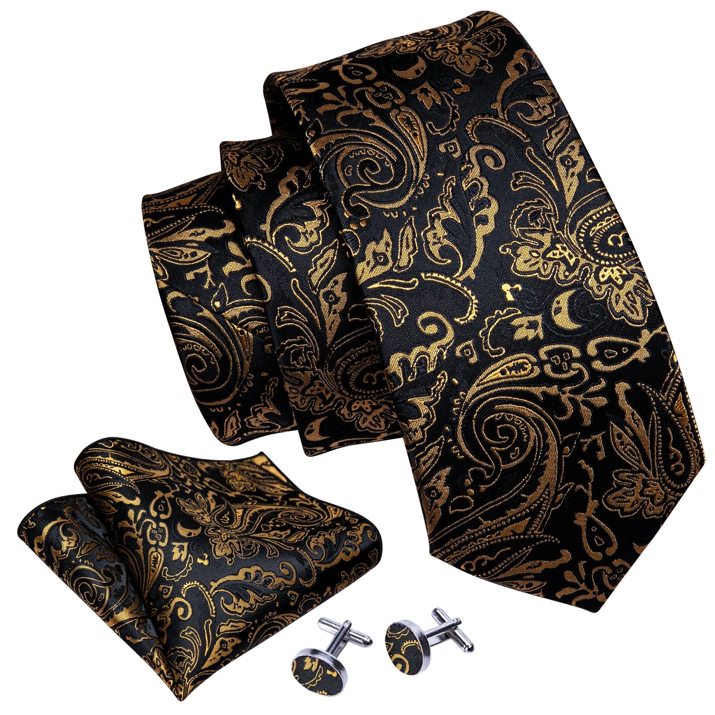 Gold Black Jacquard Silk Men Tie