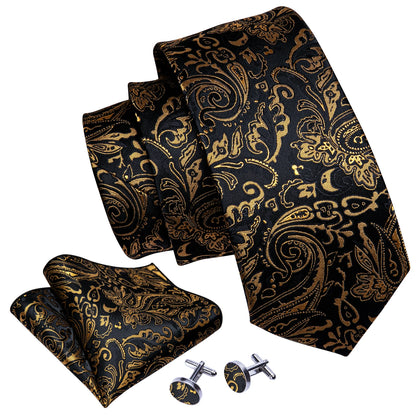 Gold Black Jacquard Silk Men Tie