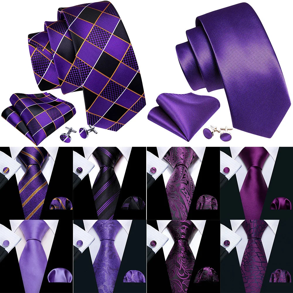 Dark Purple Plaid Silk Men Tie