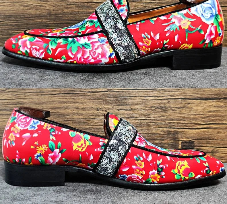 Flower Print Banquet Leather Men Shoes