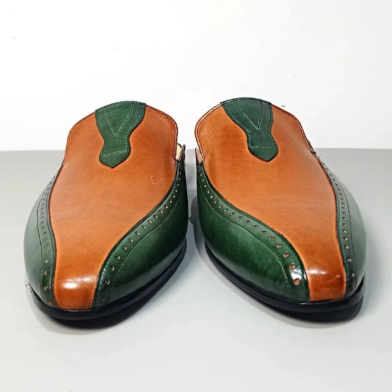 Mule's Green Mixed Brown Genuine Leather Shoes