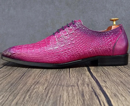 Genuine Purple Crocodile Print Leather Shoes