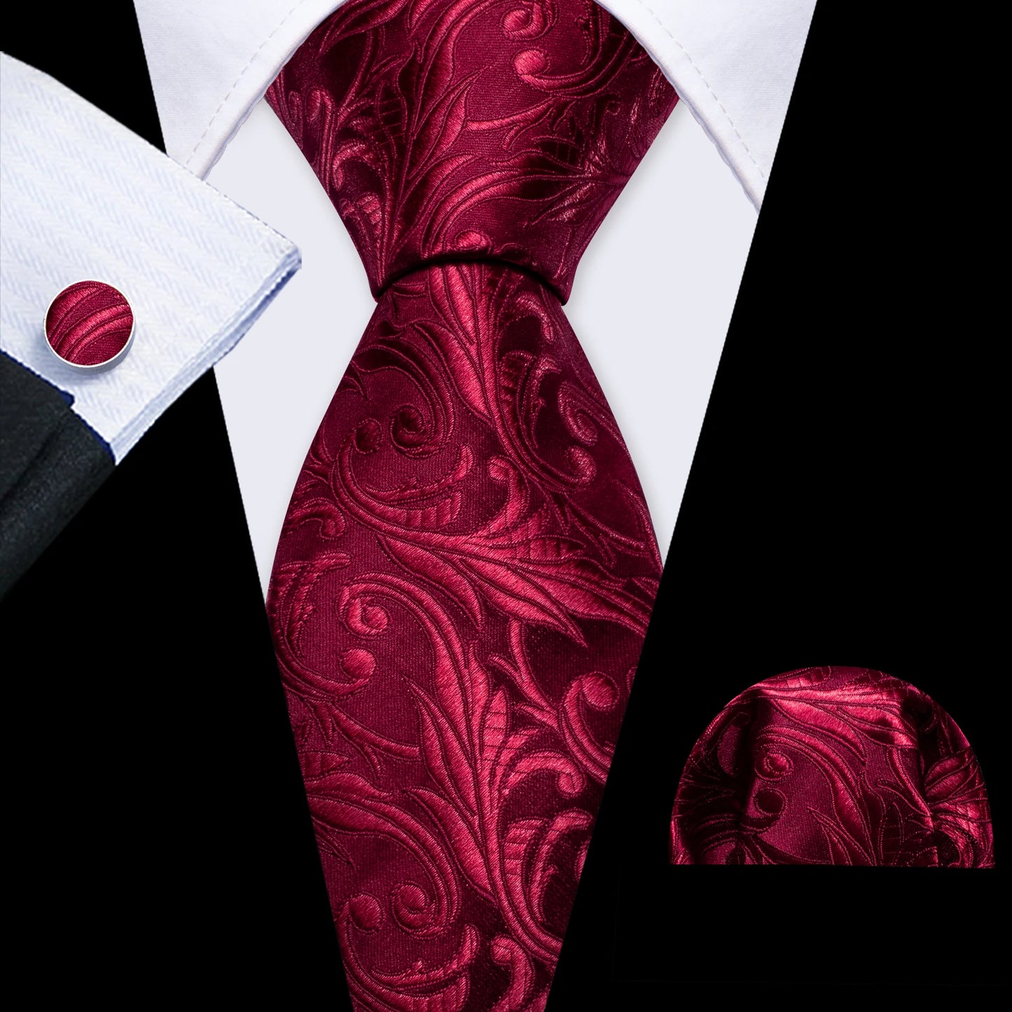 Fashion Red Burgundy Silk Men Tie Set