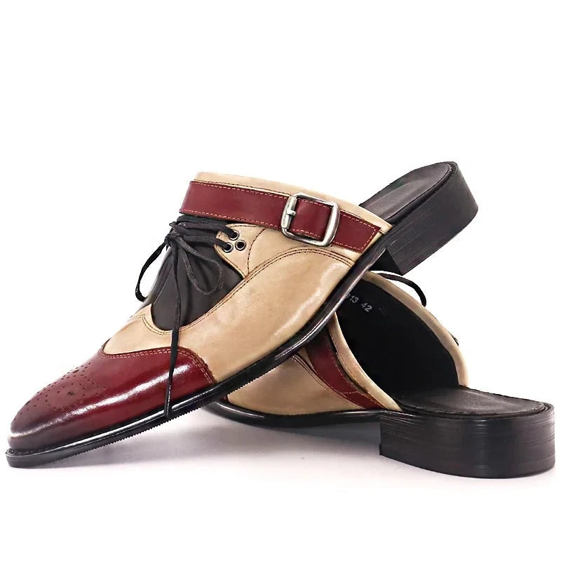 Mixed Color Pointed Genuine Leather Shoes