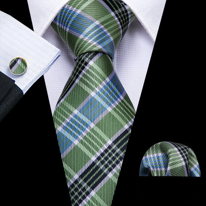 Black Green Silk Mens Ties Set