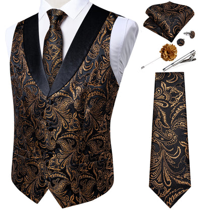 Unique Floral Paisley Vest And Tie Set