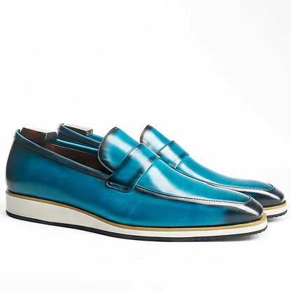 Blue Black Slip-On Genuine Leather Men Shoes