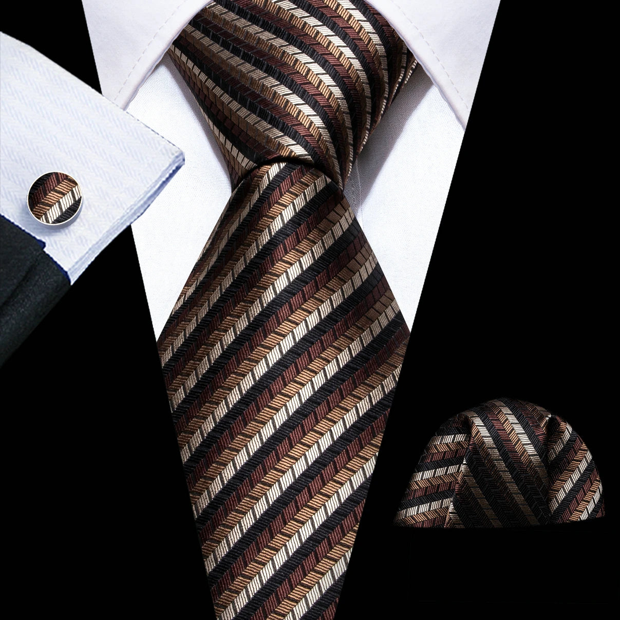 Silk Necktie Pocket Square Cufflinks Set Men Ties