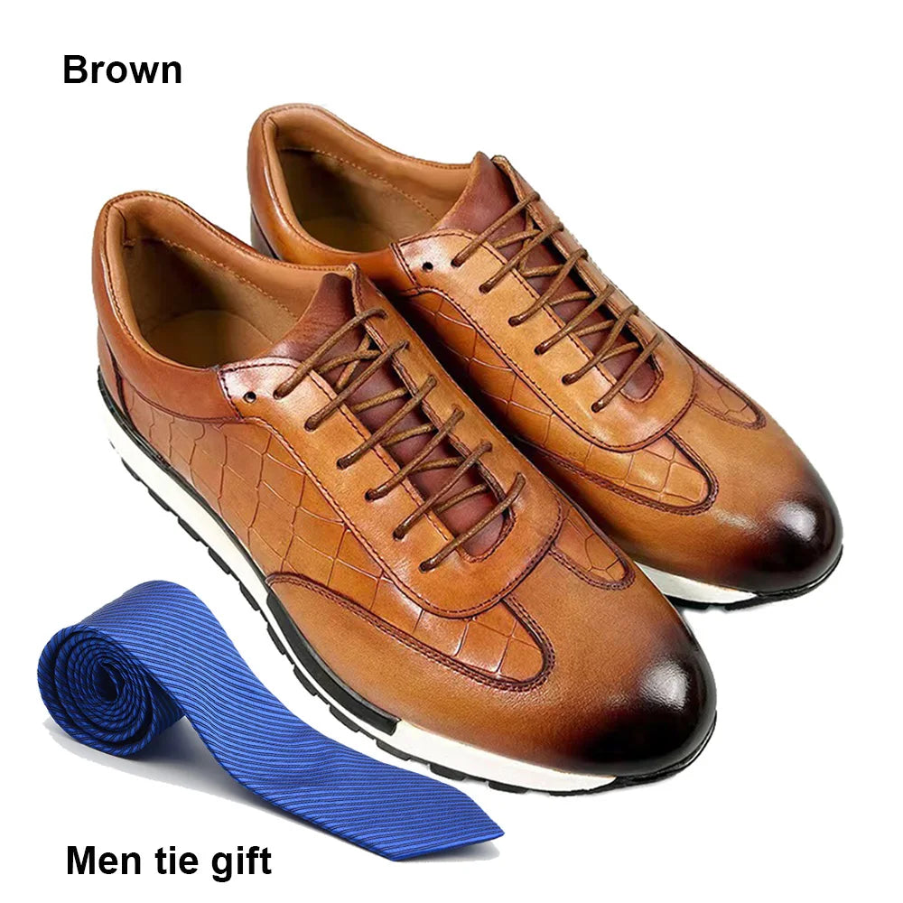 Lace-up Crocodile Pattern Men Leather Shoes