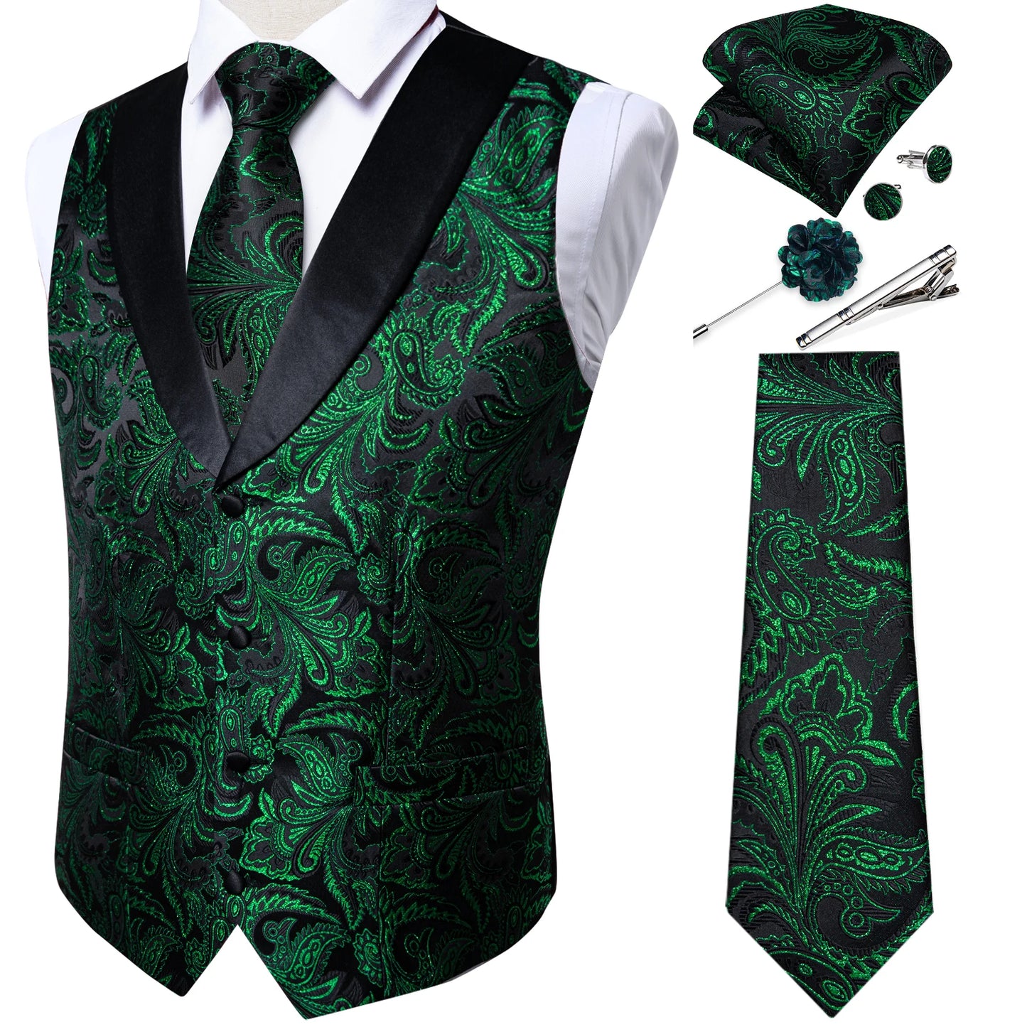 Unique Floral Paisley Vest And Tie Set