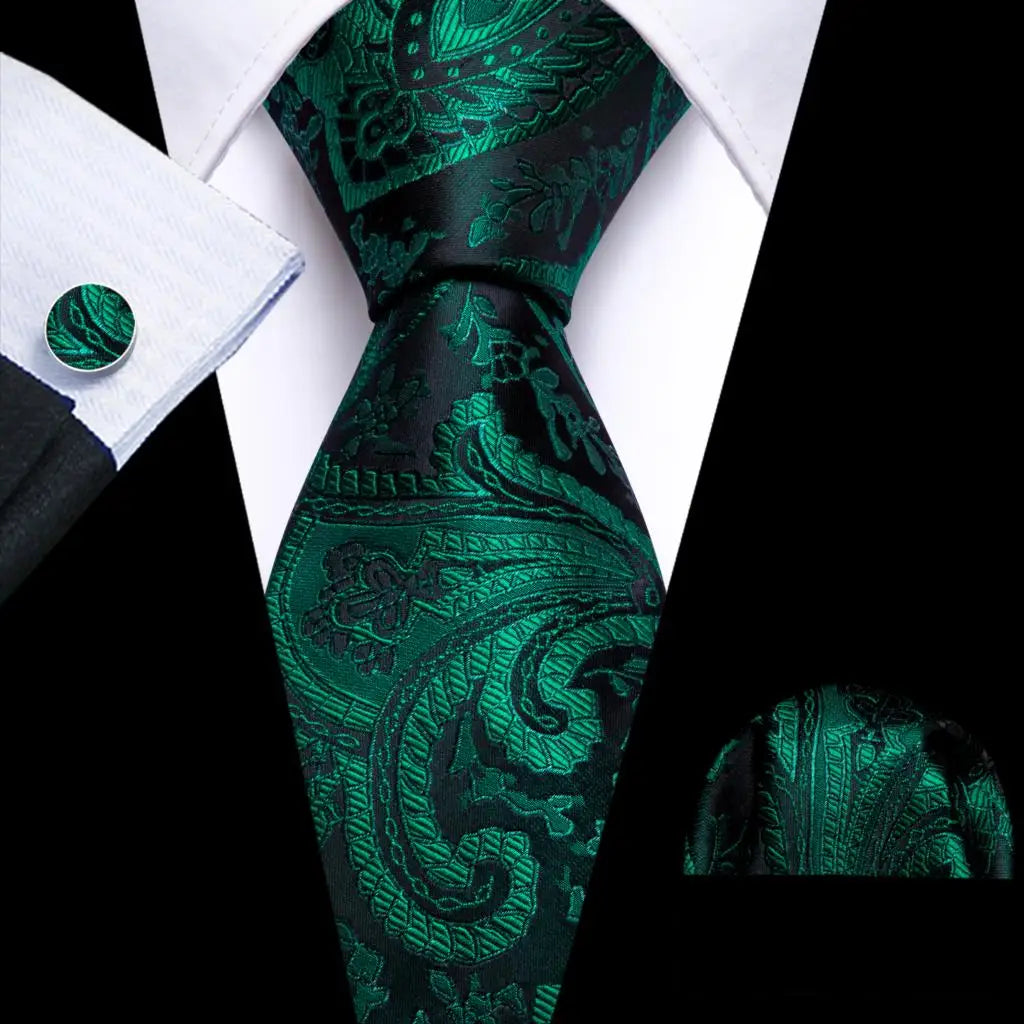 Black Green Silk Mens Ties Set