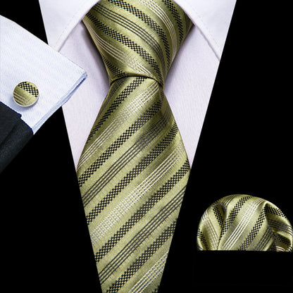 Silk Necktie Pocket Square Cufflinks Set Men Ties