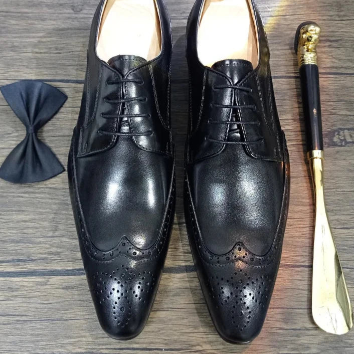 Leather Lace Up Pointed Toe Shoes For Men