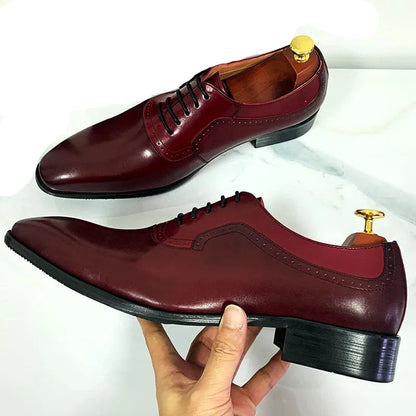 Luxury Italian Lace Up Red Pointed Toe Men Shoes