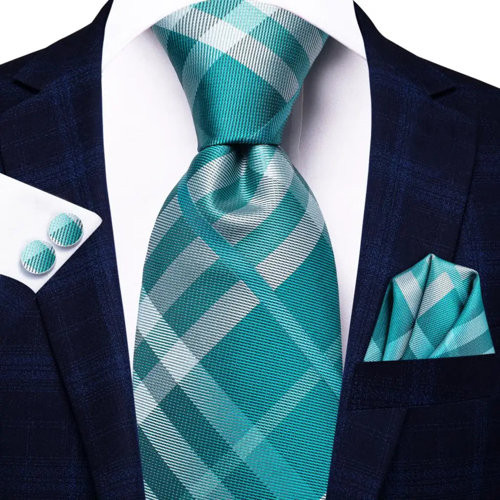 Silk Silver Blue Plaid Tie For Men