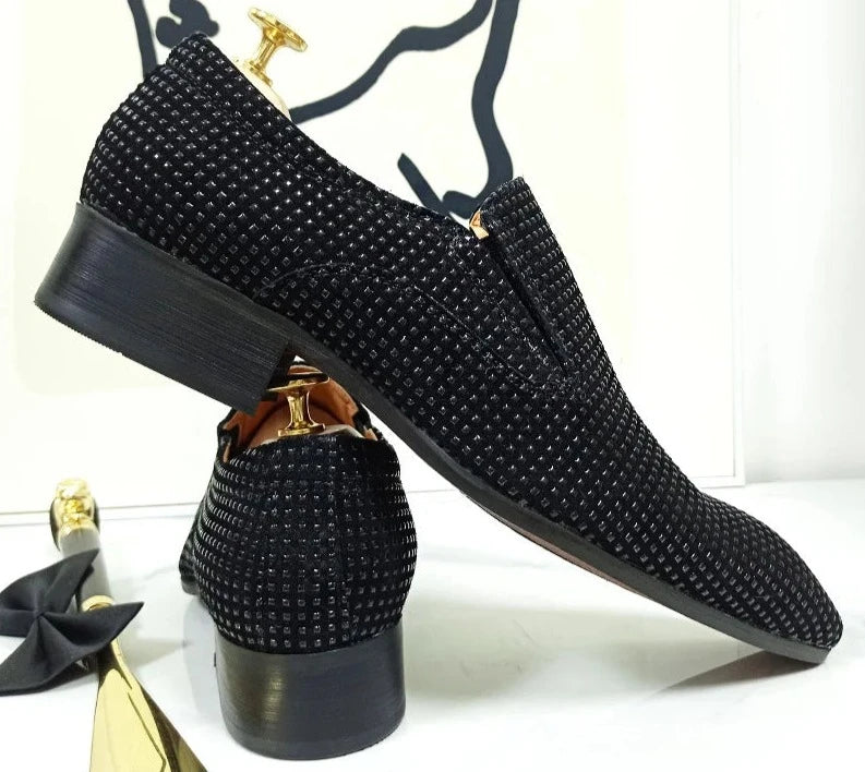 Black Rhinestone Suede Leather Shoes